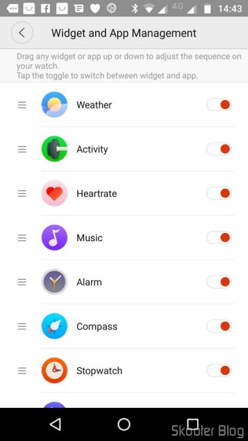 Configurando aplicativos disponíveis e ordem no Amazfit Watch.