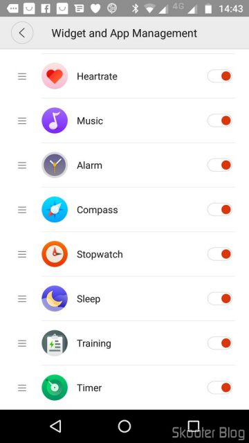 Configurando aplicativos disponíveis e ordem no Amazfit Watch.