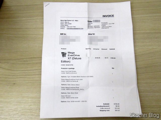Invoice do Mega EverDrive X7 - Deluxe Edition.