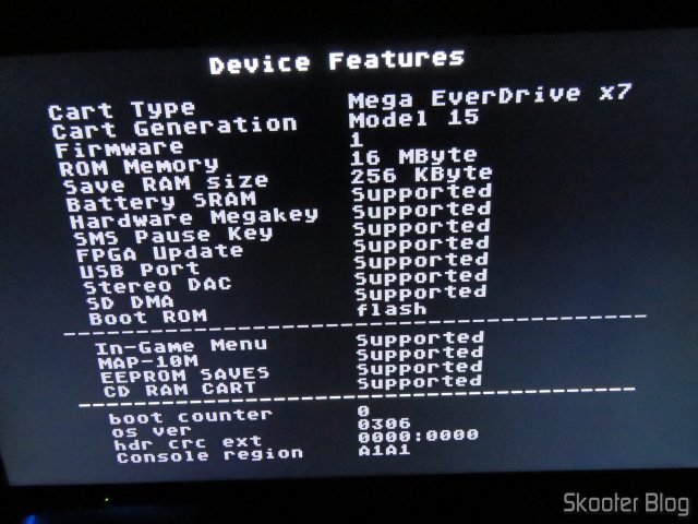 Informações do sistema no Mega EverDrive X7 - Deluxe Edition.