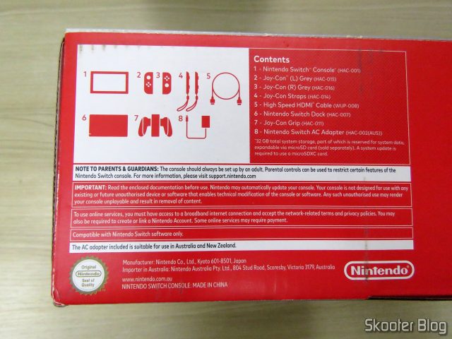 A caixa do Nintendo Switch, agora montada corretamente.