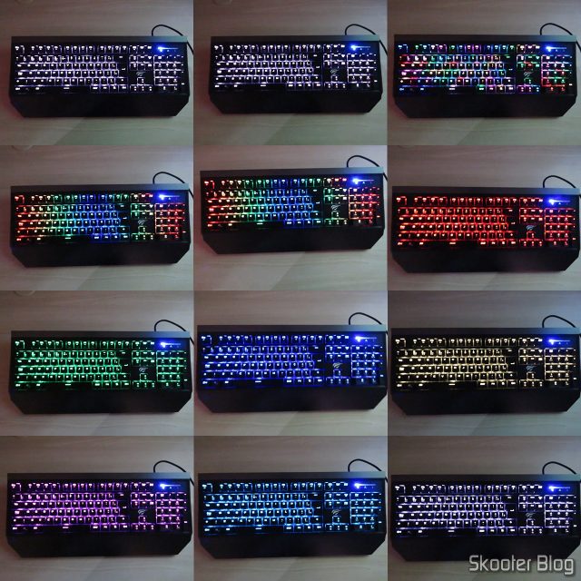 As várias cores do Teclado Mecânico Havit HV-KB370L RGB.