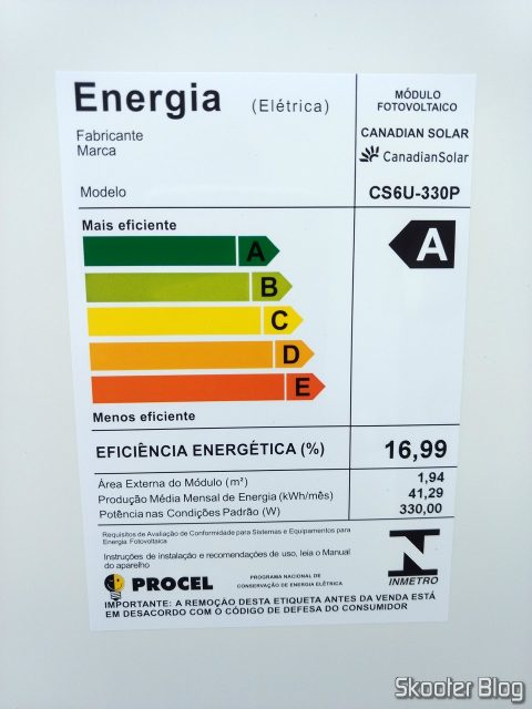 Selo da Procel nos painéis solares.