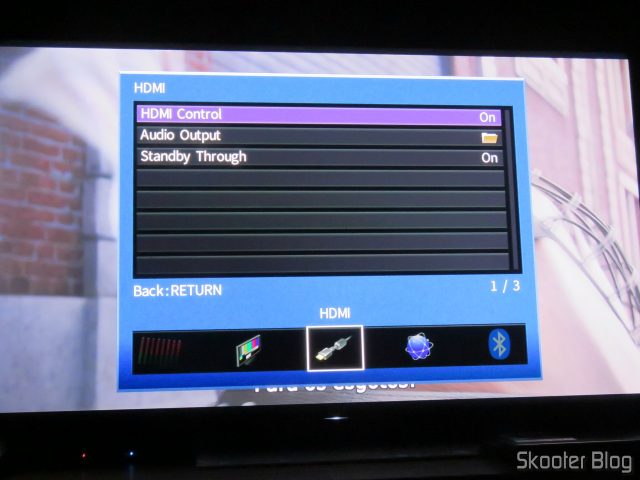 Configurações de HDMI do RX-A870.