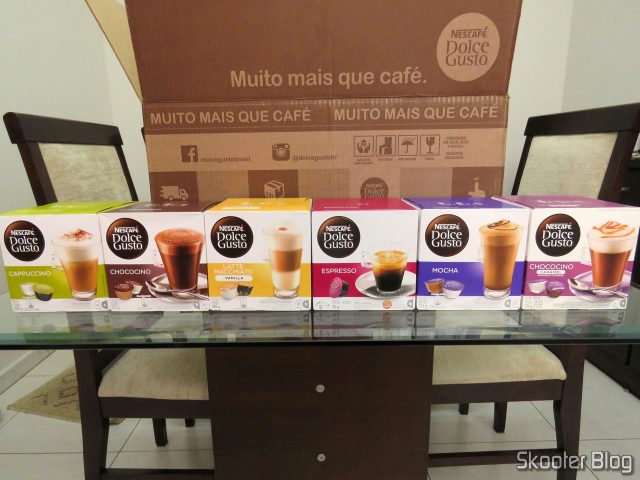 As seis caixas de cápsulas da Nescafé Dolce Gusto.