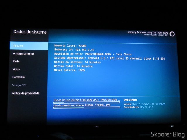 Kodi em funcionamento no Minix NEO U9-H.