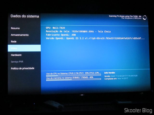 Kodi em funcionamento no Minix NEO U9-H.