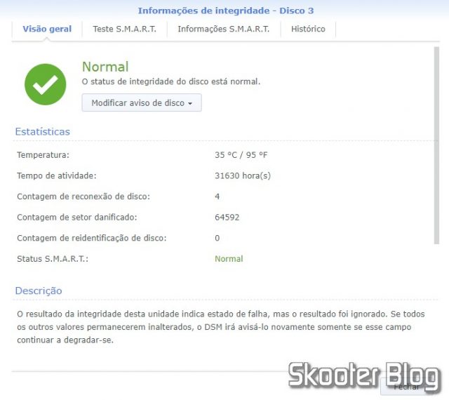 Informações sobre os HDDs no DS918+.