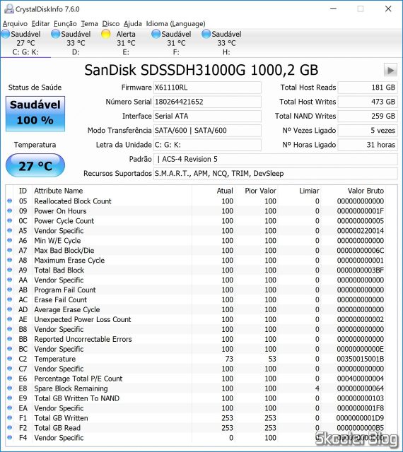 SanDisk 1TB Ultra 3D NAND SATA III SSD - 2.5-inch Solid State Drive - SDSSDH3-1T00-G25 no CrystalDiskInfo.
