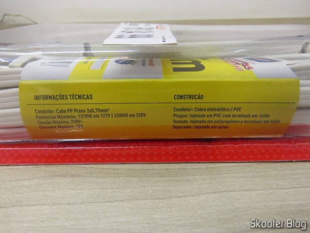 Extensão Daneva No Shock 45 Cabo PP Plano 3x0,75mm² 2P+T 10A/250V~ 5 metros.