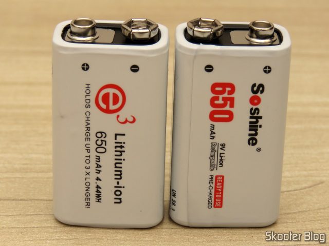 Baterias Recarregáveis 6F22 9V Li-Ion 650 mAh Soshine.