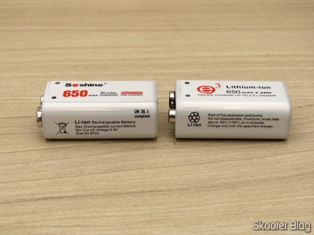 Baterias Recarregáveis 6F22 9V Li-Ion 650 mAh Soshine.