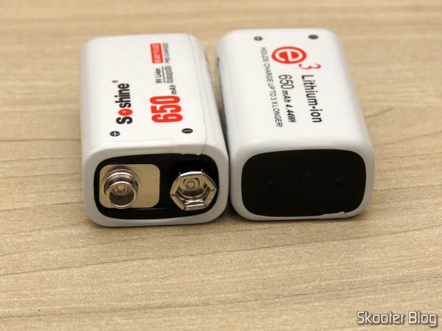 Baterias Recarregáveis 6F22 9V Li-Ion 650 mAh Soshine.