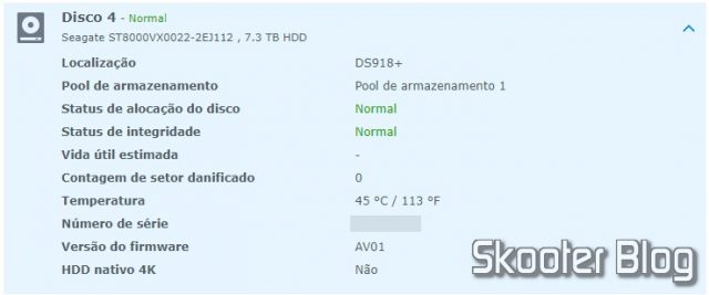HDD Seagate ST8000VX0022 8TB 7200rpm 256MB cache sendo testado em um NAS