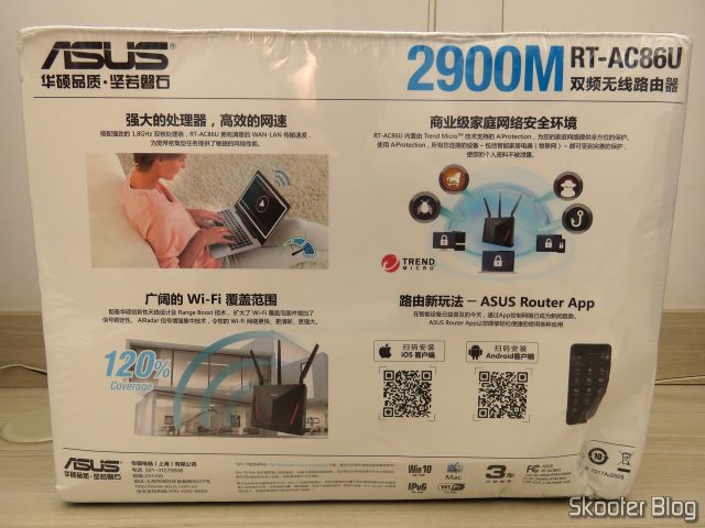 Roteador ASUS RT-AC86U, em sua embalagem.