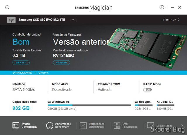 Samsung 860 EVO 1TB M.2 SATA Internal SSD (MZ-N6E1T0BW) no Samsung Magician.