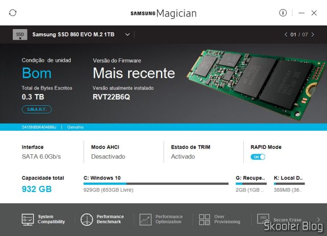 Samsung 860 EVO 1TB M.2 SATA Internal SSD (MZ-N6E1T0BW) no Samsung Magician.