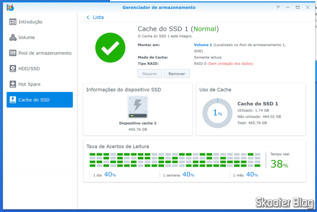 Cache do SSD no Diskstation DS918+.