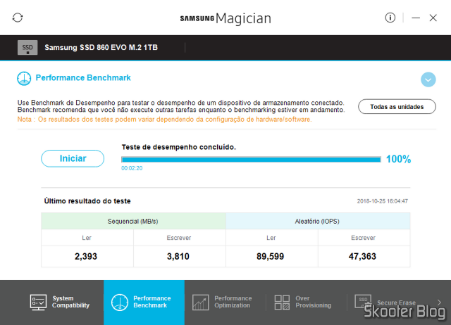 Samsung 860 EVO 1TB M.2 SATA Internal SSD (MZ-N6E1T0BW) no Samsung Magician.