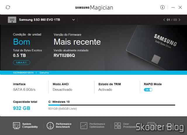 Samsung 860 EVO 1TB 2.5 Inch SATA III Internal SSD (MZ-76E1T0B/AM) no Samsung Magician.