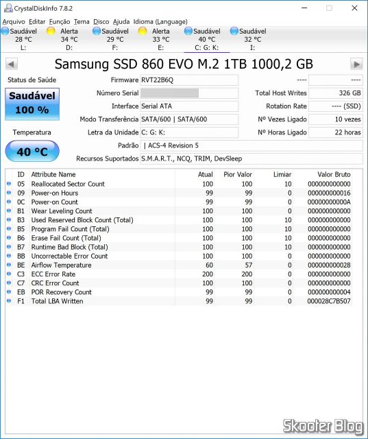 Samsung 860 EVO 1TB M.2 SATA Internal SSD (MZ-N6E1T0BW) no CrystalDiskInfo.