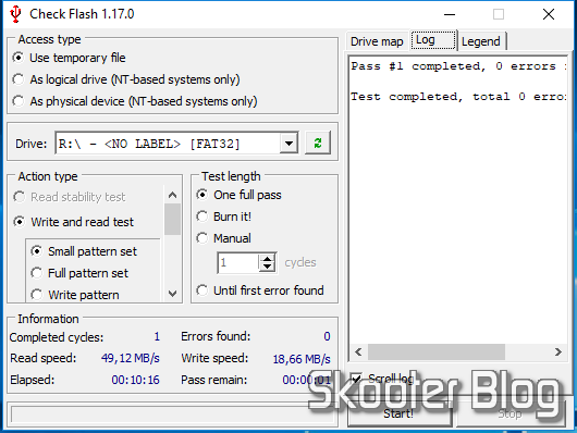 Teste do Sandisk microSDHC Ultra UHS-1 32GB falsificado com o Check Flash no leitor da SSK.