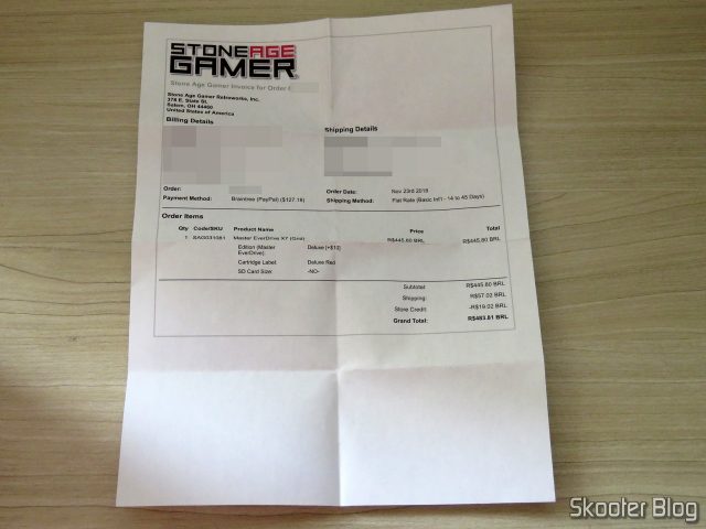 Invoice da Stone Age Gamer com o Master Everdrive X7 Deluxe.