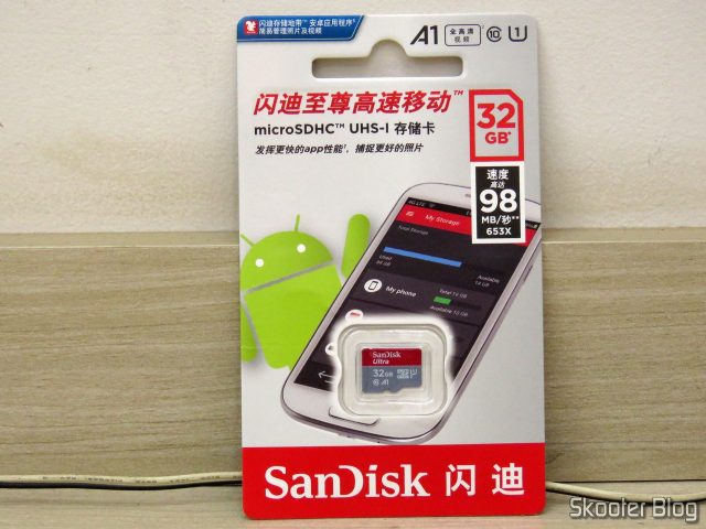 Sandisk microSDHC Ultra UHS-1 32GB - AliExpress (original), em sua embalagem.