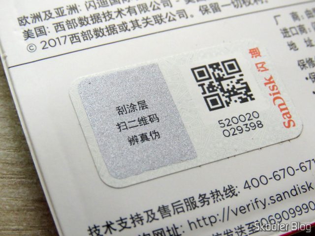 Selo de verificação do Sandisk microSDHC Ultra UHS-1 32GB - AliExpress (original), em sua embalagem.