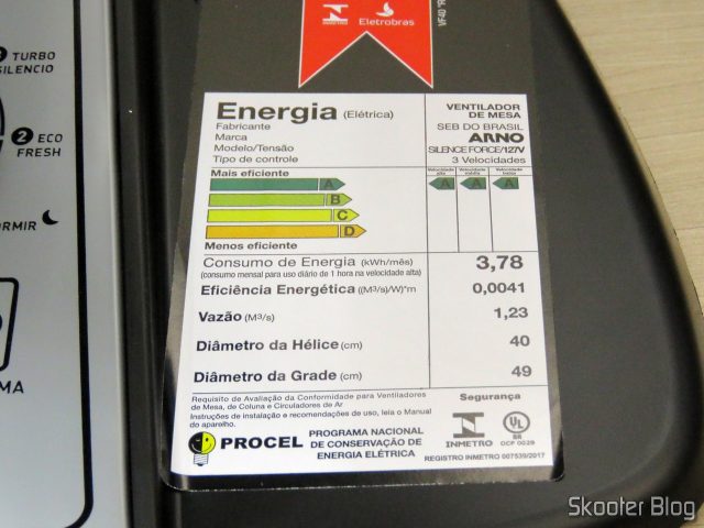 Selo da Procel no Ventilador Arno VF40 Silence Force 40cm.