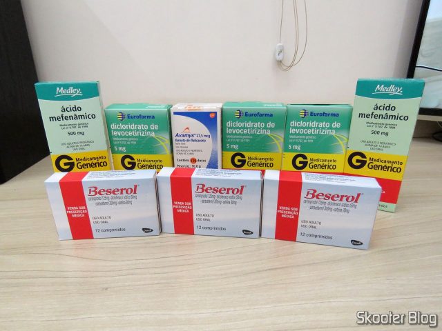 3x Beserol, 2x Ácido Mefenâmico, Avamys, 3x Dicloridrato de Levocetirizina.