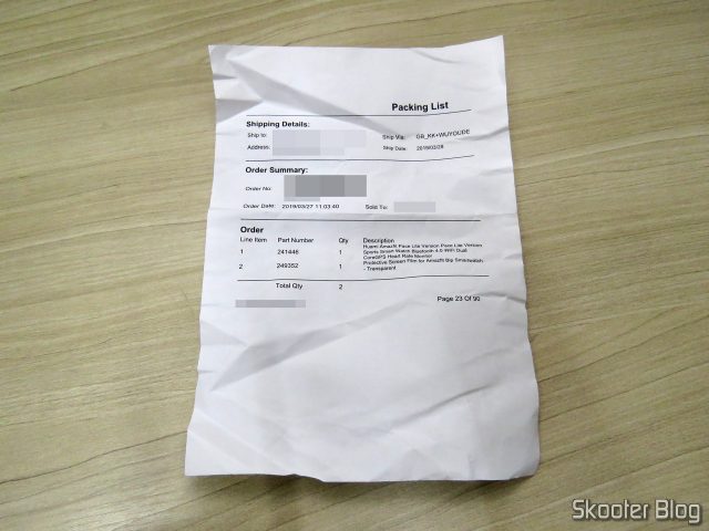 Listagem do pacote com o Relógio Smartwatch Xiaomi Huami Amazfit Bip.