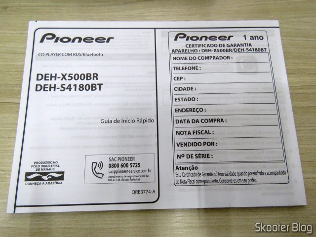Manual de Instruções do Som Automotivo Pioneer CD Player MP3 AM/FM - Bluetooth USB Auxiliar DEH-X500BR.