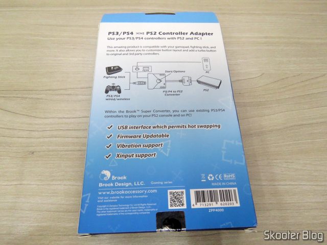 Adaptador de Controle Playstation PS3/PS4 para PS2/PS1/PC Brook Game Controller Super Converters Magic Box P2-BL, em sua embalagem.
