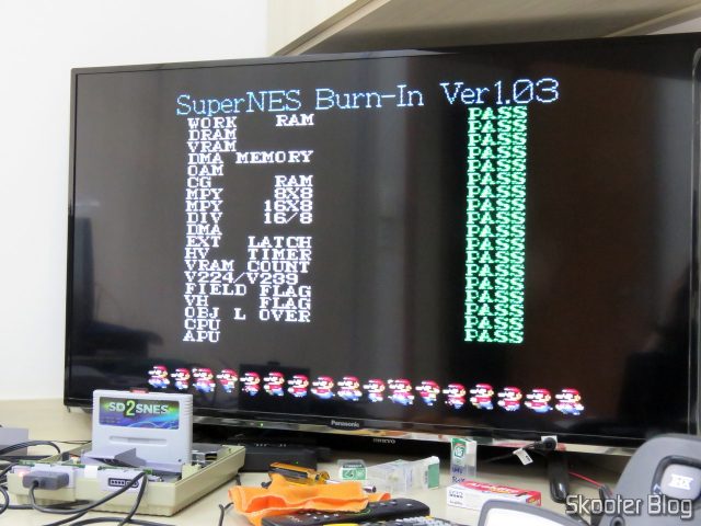 O Super Nintendo ficou fazendo burn-in a noite toda, sem falhas.
