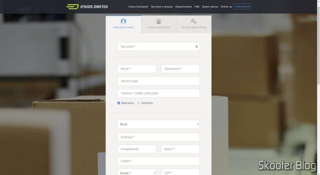 Criação de Conta na Envios Diretos.