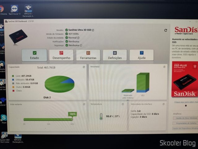 SSD no Sandisk SSD Dashboard.
