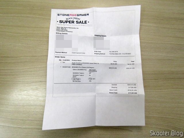 Invoice do SD2SNES Pro Deluxe (FXPAK Pro) - Stone Age Gamer.