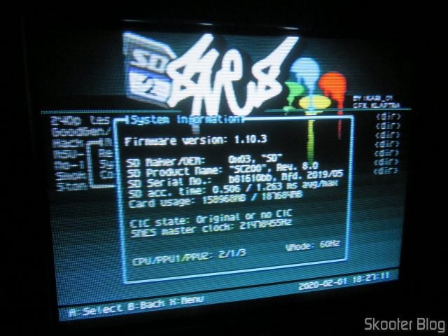 SD2SNES Pro Deluxe em funcionamento no Super Nintendo.