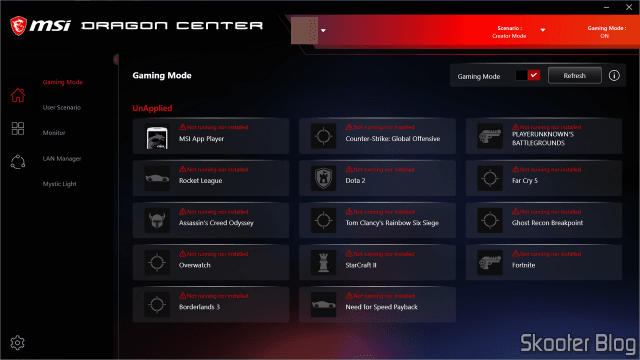 MSI Dragon Center - Gaming Mode.