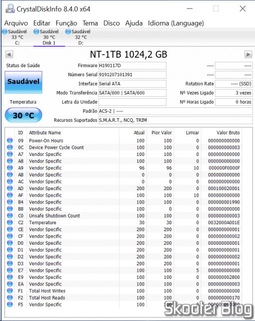 SSD m.2 2242 KingSpec 1TB NGFF no CrystalDiskInfo.