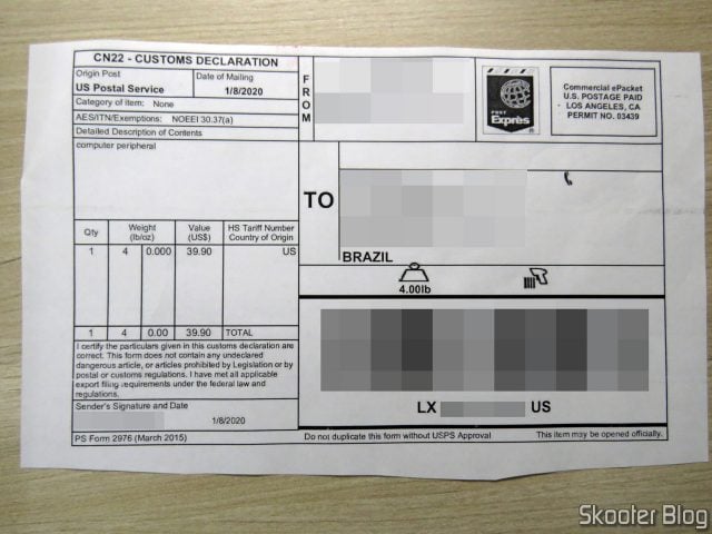 Declaração Alfandegária com a Placa de Vídeo MSI Gaming GeForce RTX 2060 Super 8GB.