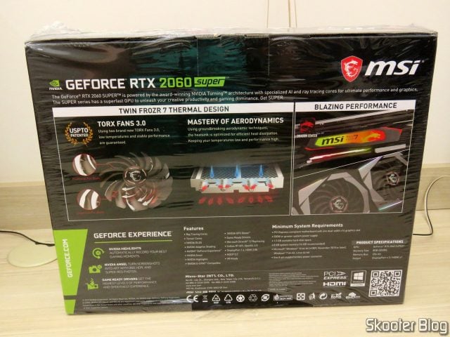 Placa de Vídeo MSI Gaming GeForce RTX 2060 Super 8GB, em sua embalagem.