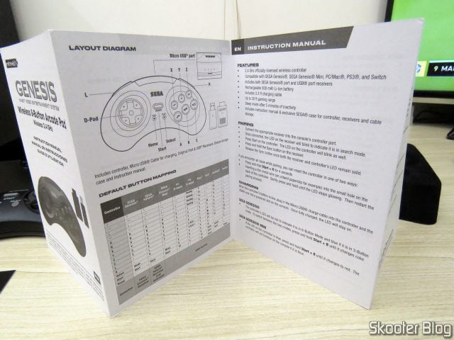 Manual de instruções do Controlador de Mega Drive Retro-Bit Sem Fio Arcade Pad 2.4 GHz.