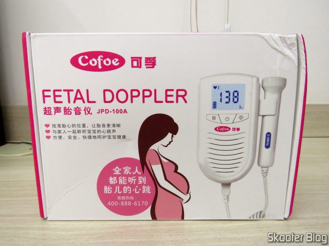 Doppler Fetal Cofoe, em sua embalagem.