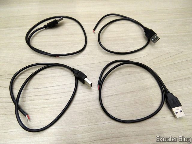 4 Cabos de Alimentação com Plug USB e 2 Fios 50cm.