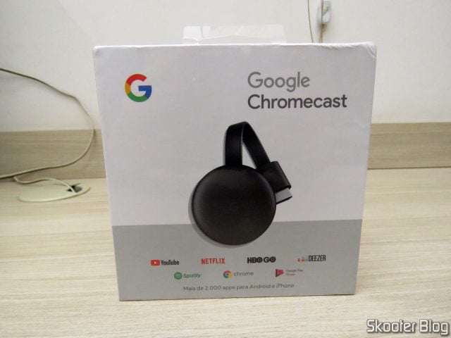 Chromecast 3, em sua embalagem.