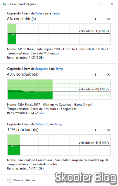 Copiando de três diferentes dispositivos ao mesmo tempo.