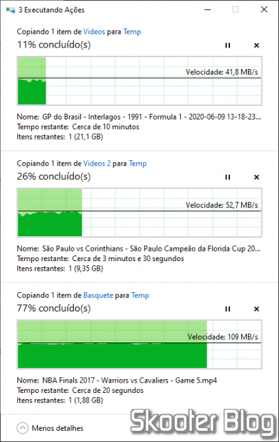 Copiando de três diferentes dispositivos ao mesmo tempo para SSD.