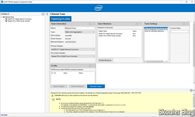 Intel PROSet Adapter Configuration Utility - Teaming.